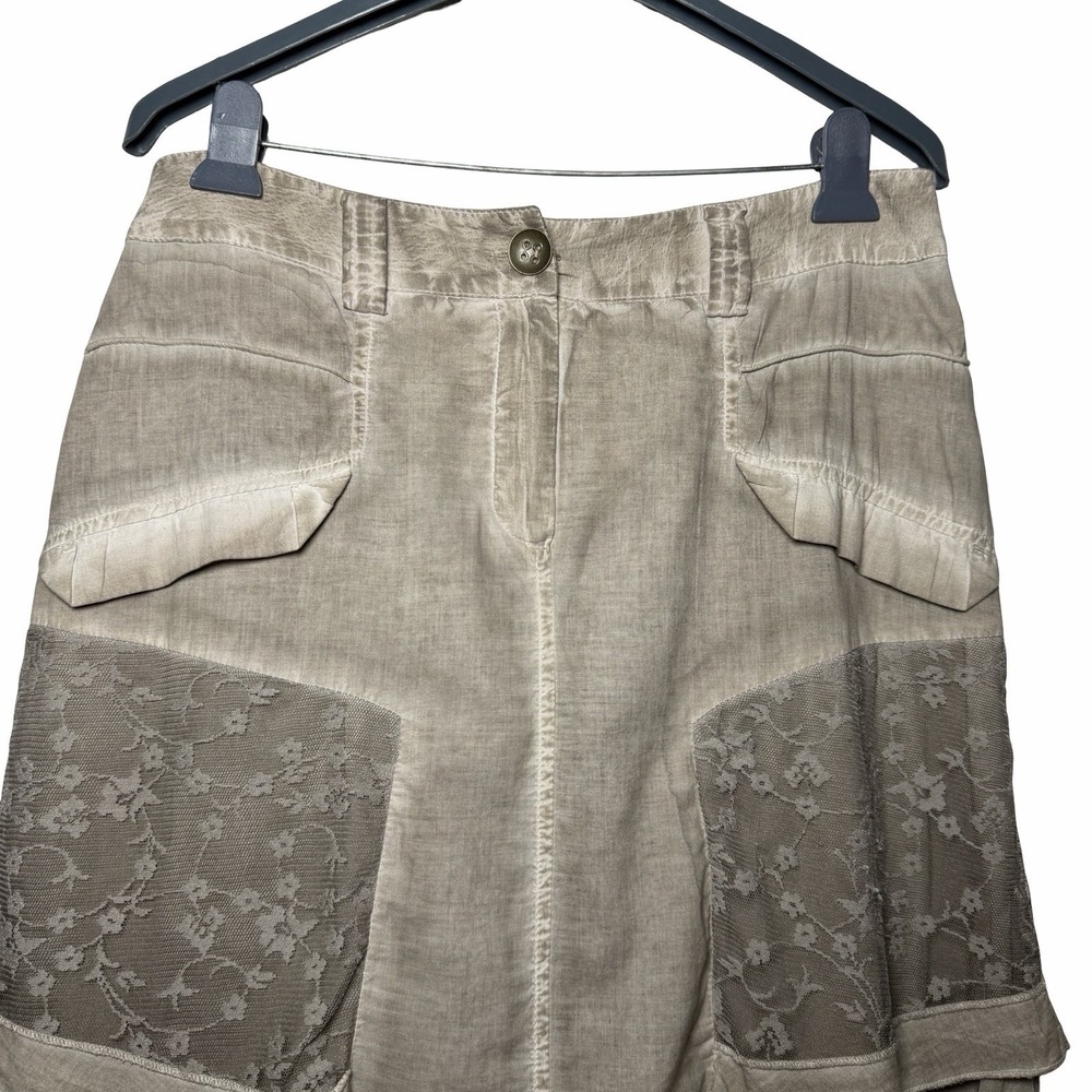 Dolcezza Michael Phillips Lace Patchwork Bubble Hem Skirt Boho Taupe M Lagenlook - Picture 4 of 13